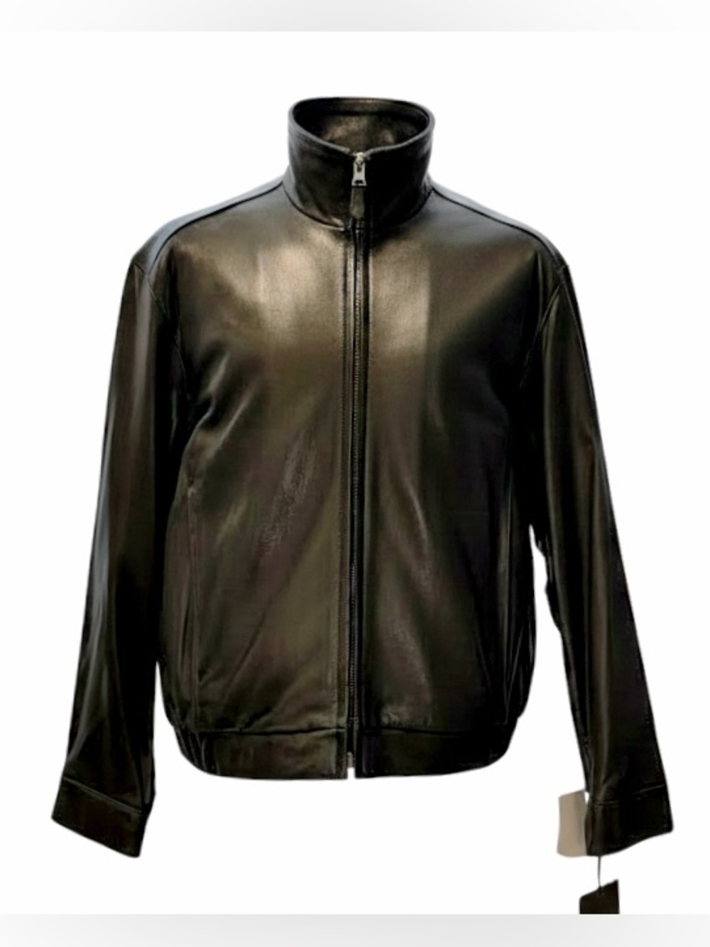 Marc New York Black Leather Bomber Jacket | Quilted Blue Lining | Large | NWT - Picture 3 of 16